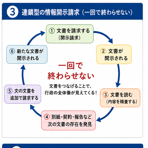 開示された公文書から次の文書を見つけ、情報開示請求を連鎖させる調査方法