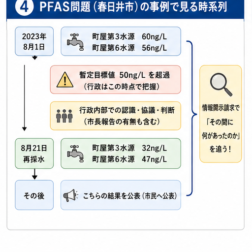 春日井市PFAS問題で、最初の検査結果から再検査と公表までを情報開示請求で追った時系列