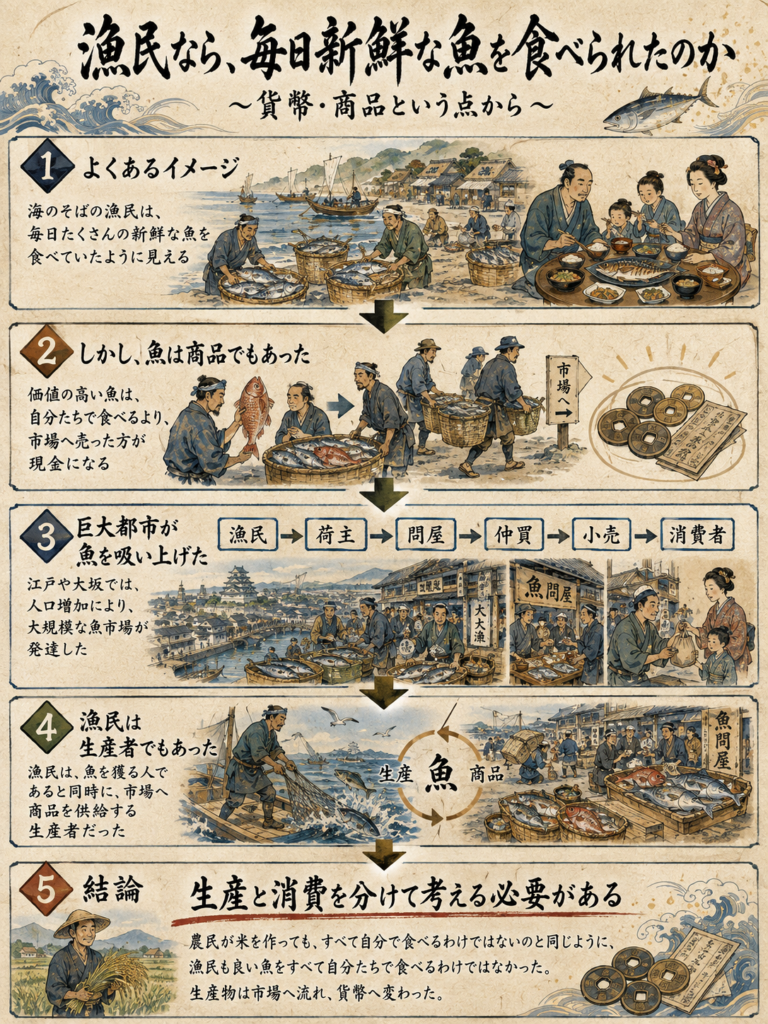 漁民なら、毎日新鮮な魚を食べられたのか ~貨幣・商品という点から~のイメージ