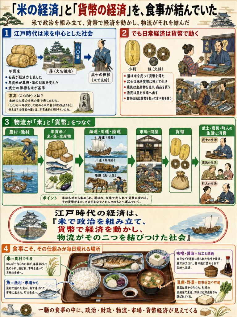 「米の経済」と「貨幣の経済」を、食事が結んでいたの図