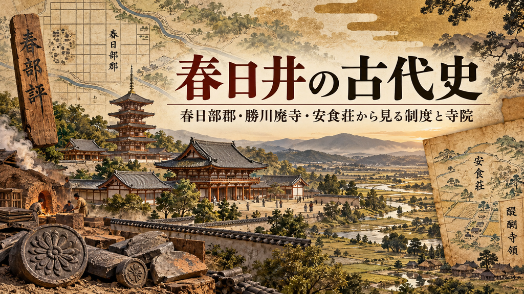 春日井の古代史を春日部郡の成立、勝川廃寺の造営、条里制、瓦窯、安食荘から読み解く。律令国家の地方統治と土地管理、寺院や地域の有力者の関係を解説します。